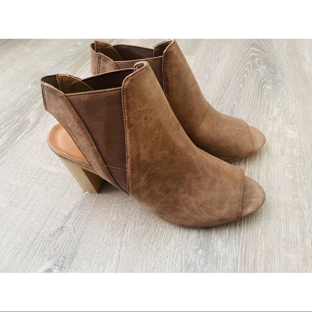 Maurice’s distressed tan booties.